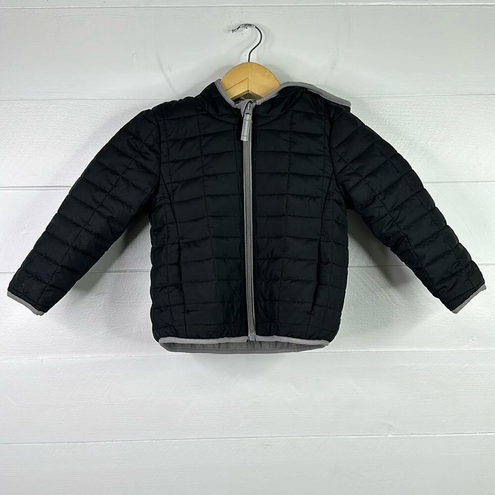 CAT & JACK Black Gray Full Zipper Hooded Puffer Fleece Lined Jacket Coat Size 3T